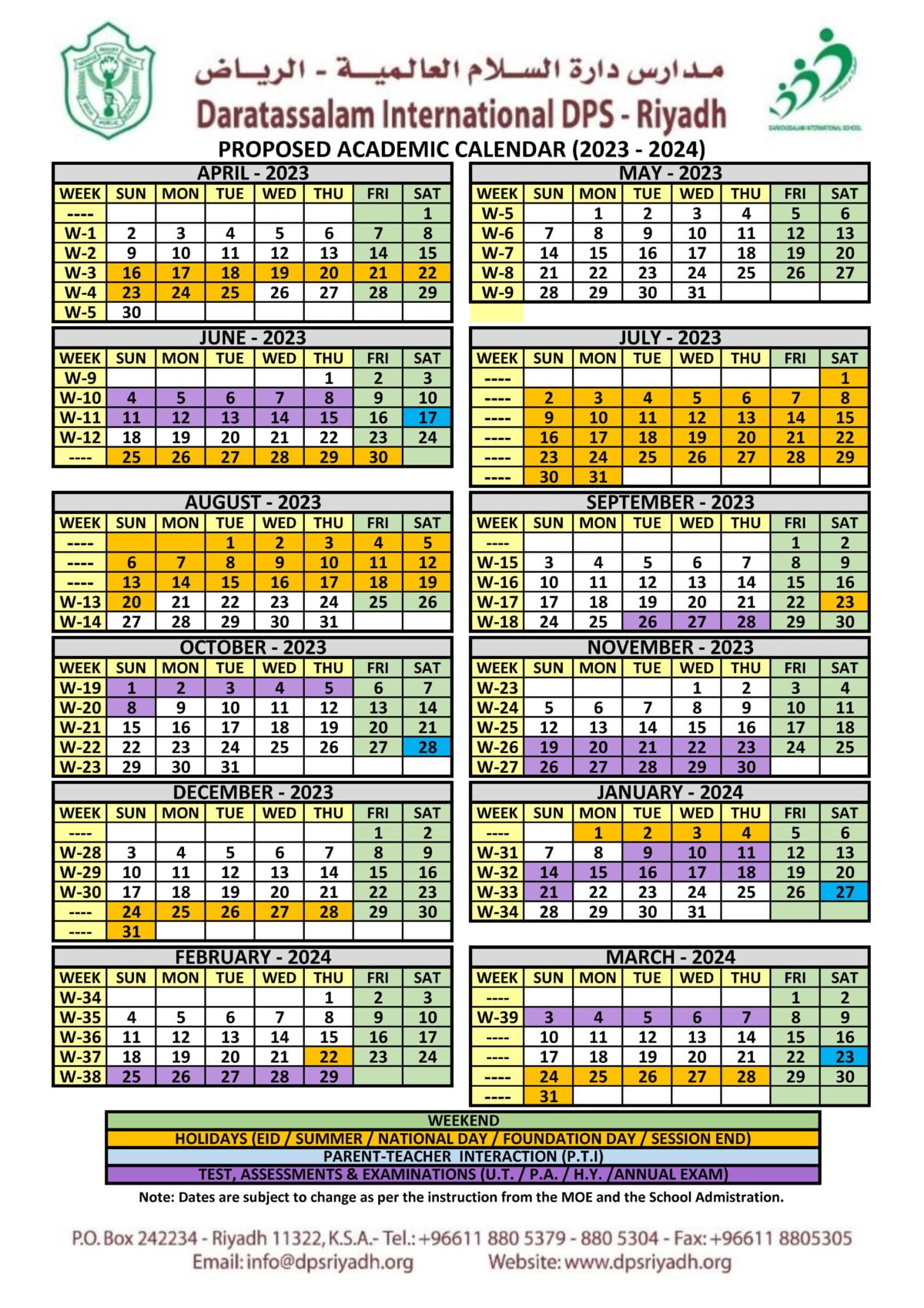 Academic Calendar (2023 2024) DPS Riyadh